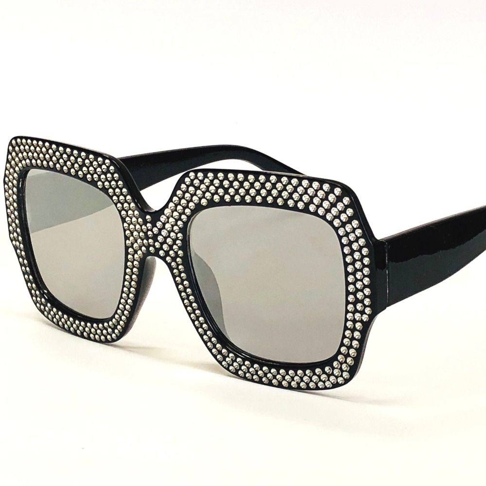 Rhinestone Sunglasses Oversized Square Frame Fashion Glam Statement Trendy Gafas